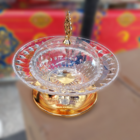 علبة نفضيل كاندي كعك تمرية زجاج مع رجل مذهب وغطاء اكريليك